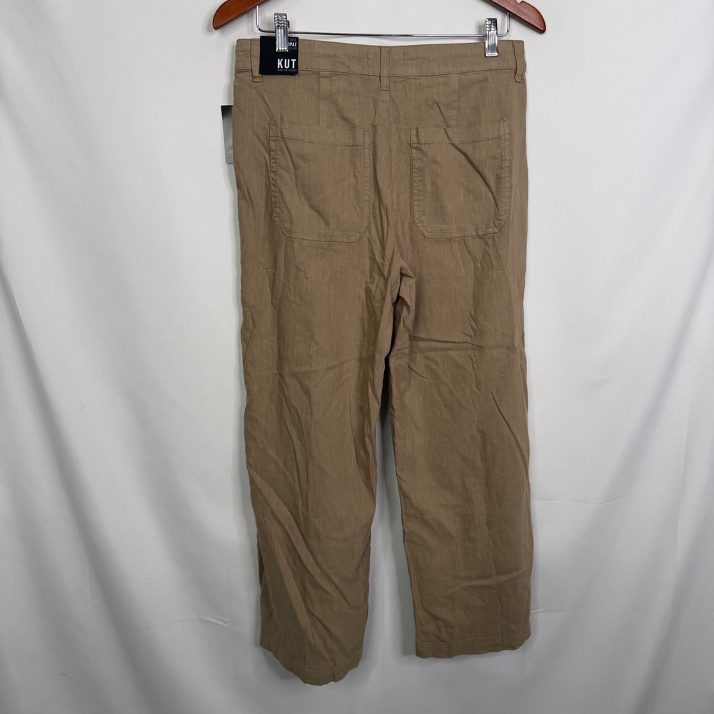 KUT from the Kloth Topaz Khaki High Rise Wide Leg Linen Cropped Pants 6 NWT - Picture 6 of 10